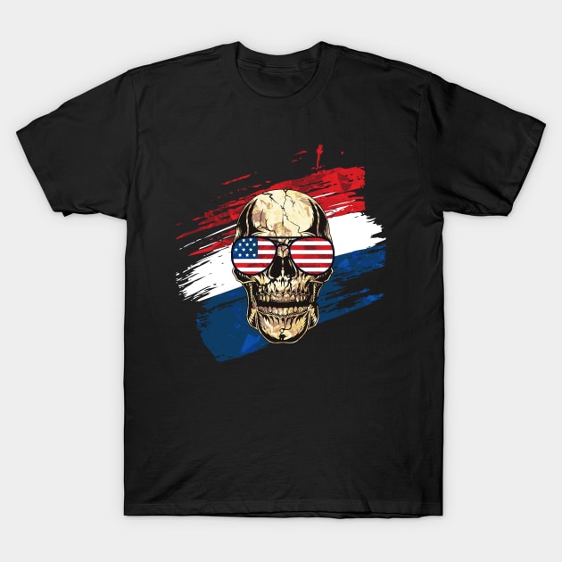 A badass shirt for anyone that loves America and skulls. T-Shirt by Be my good time